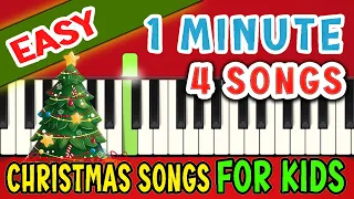 4 Very Easy Christmas Songs for Kids - SUPER SIMPLE - Piano tutorial - Beginner - Slow - Xmas