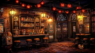 Vintage Coffeehouse Halloween Ambience | City Rain and Thunderstorm Sounds for Relaxation, Sleeping