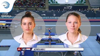 Caitlin VAN DEN HEUVEL & Sophie STROES (NED) - 2018 Trampoline Europeans, junior synchro final