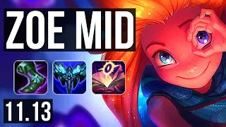 ZOE vs CASSIOPEIA (MID) | 77% winrate, 8 solo kills, 13/2/5, Legendary | KR Master | v11.13