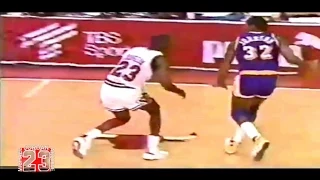 Michael Jordan Steals Ball from Magic Johnson and Dunks!