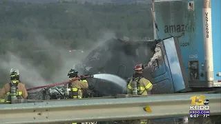 Semi-truck catches fire on I-25 in north Colorado Springs