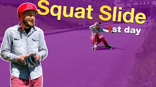 Squat Slide on Longboard | 1st day progression