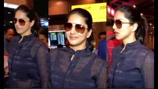 Sunny Leone In Transparent Top At Airport