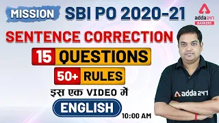 MISSION SBI PO 2020-21 | SBI PO English Sentence Correction | 15 Questions |50+ Rules (Day-4)