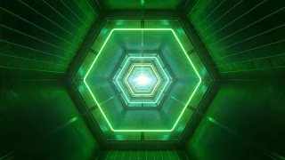 Sci-Fi Green Glowing Neon Lights Hexagon Tunnel Futuristic Corridor 4K Background VJ Video Effect