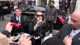 Celine Dion greets her fans outside her Hotel in Paris