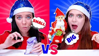 BIG FOOD vs SMALL FOOD (CHRISTMAS PRESENTS) CHALLENGE  by LiLiBu!