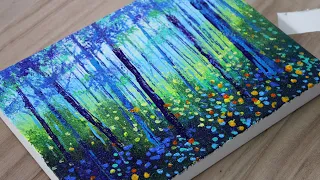 The Flower Sea in front of the Forest / easy canvas painting ideas for beginners #492