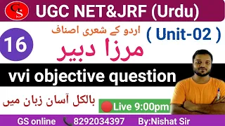UGC NET&JRF/ 16/ MIrza Dabir/مرزاسلامت علی دبیر /Unit-02/vvi Question with Answer