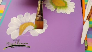 Margaritas (Daisies) en pinceladas con Miguel Rincón / Pintura decorativa / one stroke