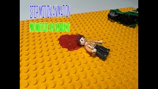 stop motion. motorcyclist and ambulance.