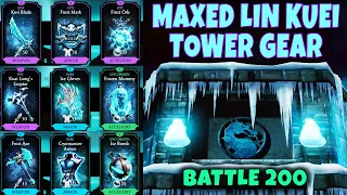 MK Mobile. Fully MAXED Lin Kuei Tower Gear Gameplay. Battles 197-200 with MAXED Lin Kuei Equipment.