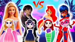 My Talking Angela 2 New Update Gameplay Barbie Vs Wednesday Addams Vs The Little Mermaid Vs Ladybug