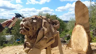 Резьба бензопилой. Мастер-класс. Лев. Полная версия. Chainsaw carving.  A lion. Full version.