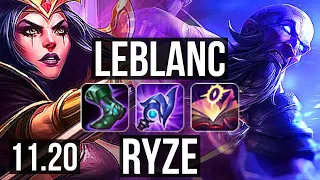 LEBLANC vs RYZE (MID) (DEFEAT) | Rank 4 LeBlanc, Legendary, 10/2/6 | EUW Challenger | v11.20