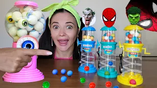 Mystery Candy Machine Challenge 빨대 음료수 챌린지  Spiderman vs Hulk  Mukbang YumYum