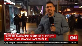 A cincea noapte de haos în Franța. Echipa Antena 3 CNN, transmisiune din mijlocul protestelor