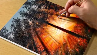 Sunset Forest Painting / Acrylic Painting for Beginners / STEP by STEP