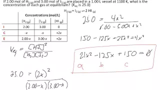 Quadratic Equation  ICE Table Equilibrium Calculations