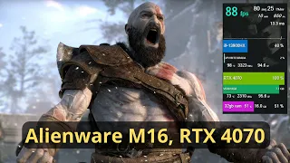 Notebook RTX 4070 , Intel i9-13900HX / Alienware M16 - God of War 1440p Ultra + DLSS qualidade