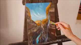 Turquoise wadi canyon, Time lapse painting