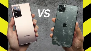 Galaxy Note 20 Ultra vs. iPhone 11 Pro Max Drop Test