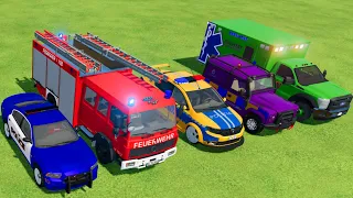 POLICE CAR, FIRE TRUCK, AMBULANCE, COLORFUL CARS FOR TRANSPORTING! -FS 22