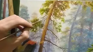 Пишем картину по мотивам И. Шишкина "Утро в сосновом лесу"часть 2 живопись маслом туман art пейзаж