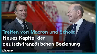 Olaf Scholz und Emmanuel Macron nach der deutsch-französischen Regierungskonsultation am 09.10.23