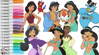Disney Princess Coloring Book Compilation Jasmine Aladdin Tiana Genie Jafar Lago Raja
