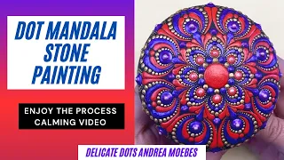Red and Purple Dot Mandala Stone Painting. Rock painting step by step art process.