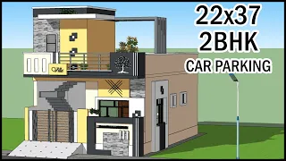 22'-0"x37'-0" 2BHK With Car Parking 3D Home Design | 2 Bedroom Villa Design | Gopal Architecture