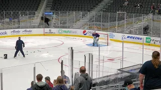 Seattle Kraken Goalie Chris Driedger (#60) Takes Practice Shots