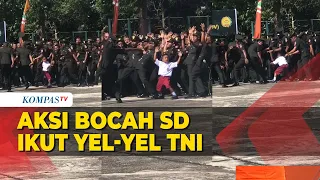 Viral Momen Bocah SD Tiba-Tiba Lari Ikut Yel-Yel Bareng TNI, Lancar Tiru Gerakan