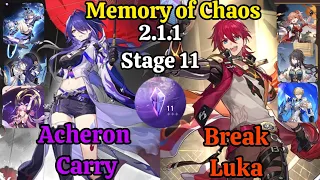 E0S0 Acheron Carry & E6S5 Break Luka Memory Of Chaos Stage 11 f2p clear