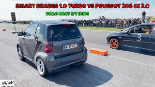 Smart Brabus 1.0 Turbo vs Peugeot 206 cc 2.0 drag race 1/4 mile 🚦🚗 - 4K UHD