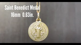 18K Solid Yellow Gold Saint Benedict Medal 16 mmm  - 8098-16