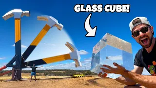 GIANT Hammer Vs. Glass Cube!