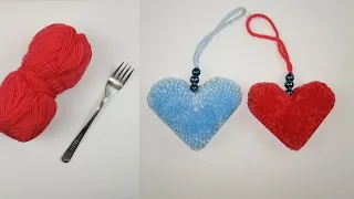 Easy Pom Pom Heart Making with Fork | How to Make Yarn Heart | Valentine's Day Crafts