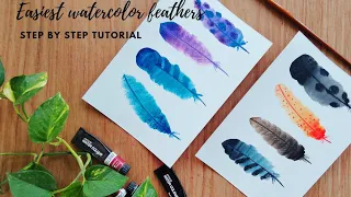 How to paint feathers with watercolour. Easy one stroke watercolor feathers painting.
