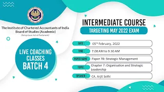 Intermediate Paper-7B: SM | Topic: Ch-7: Organisation and Strategic Lea...| Session 1 | 05 Feb, 2022