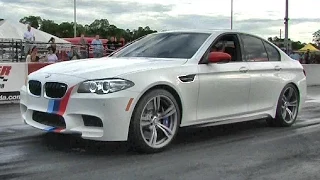 Twin Turbo BMW M5 vs Supercharged Jaguar XKR 1/4 Mile Drag Race - Road Test TV ®