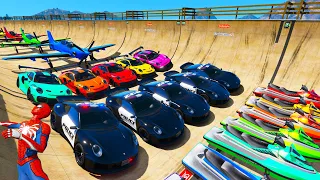 San Chianski Mountain Range Challenge Ramps Jump Porsche 911 Police Lamborghini Seashark Rogue GTA 5