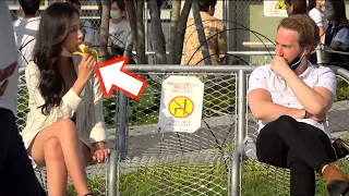 GIRL EATING BANANA PRANK in Tokyo, Japan