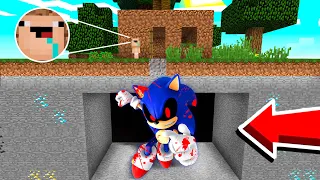 BEBE NOOB VS SONIC.EXE GIGANTE DEBAJO DE SU CASA EN MINECRAFT TROLL ROLEPLAY