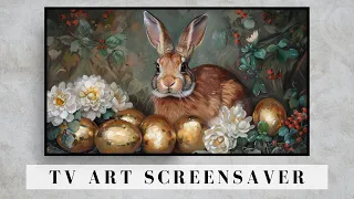 Vintage Easter Bunny  | Turn Your TV Into Art | Gold Easter Eggs and Flowers | 2 Hr Screensaver