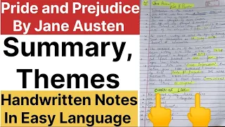 Pride and Prejudice By Jane Austen Novel//Summary,Theme Notes//Handwritten Easy Notes Check  ✅