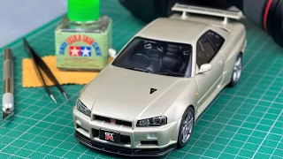 Building a Nissan Skyline R34 GT-R V-Spec II Scale Model Kit by Tamiya - Complete Build Step by Step