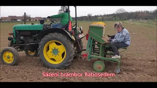 Potato planting with a two-row potato grandmother sitting and a Steyr 35 HP tractor, season 2021